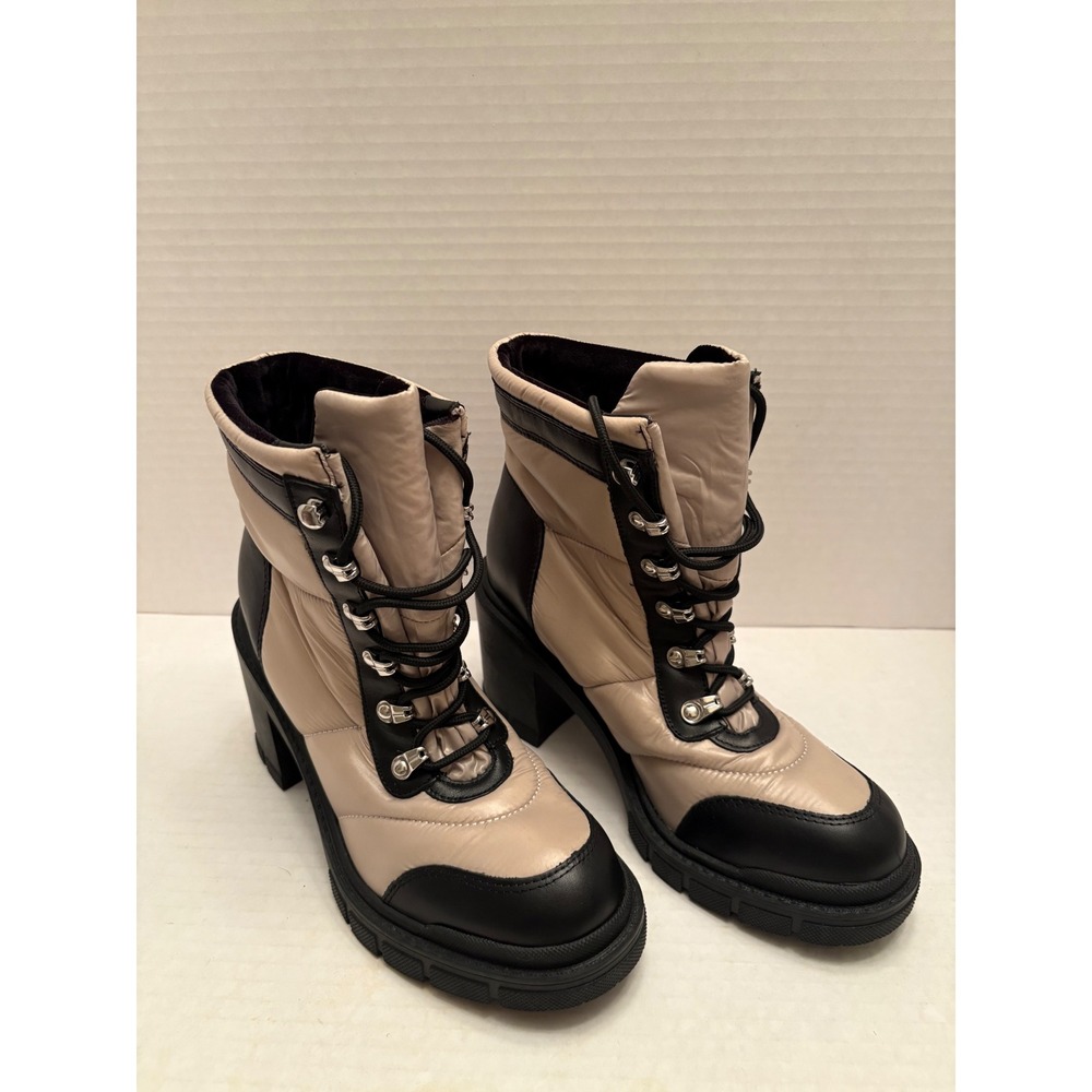 Marc Fisher LTD Vaina2 Beige Black Quilted Puffer Leather Lug Sole Boots 8M